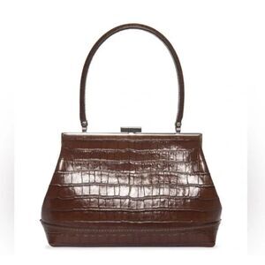 Classic Croc-Embossed Top-Handle Bag in Dark Brown
